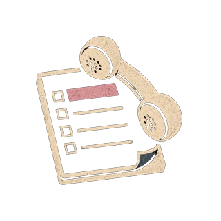 Risograph illustration: a telephone handset over a checklist